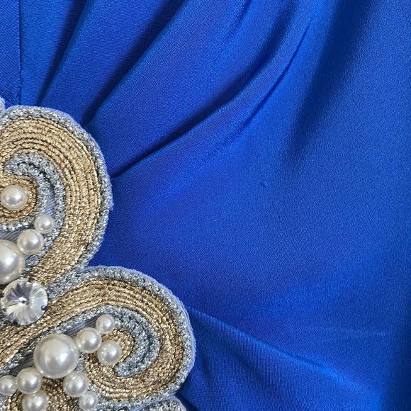 Vintage circa 1979–1984 Cardiere et Cie blue silk gown beading size 8 padding - Picture 4 of 8